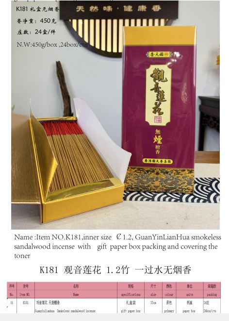 产品型号：K181，产品名称:1.2竹，观音莲花一过水无烟檀香