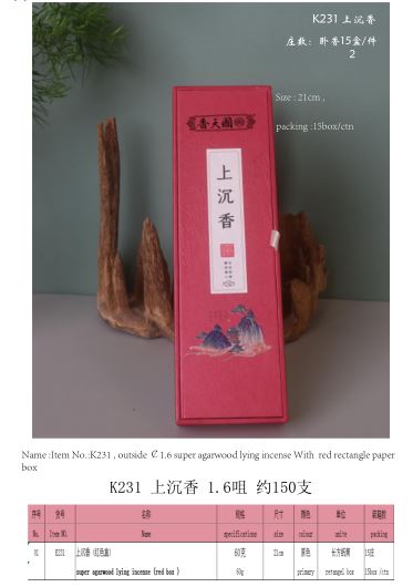 產品型號：K231，產品名稱：上沈香臥香